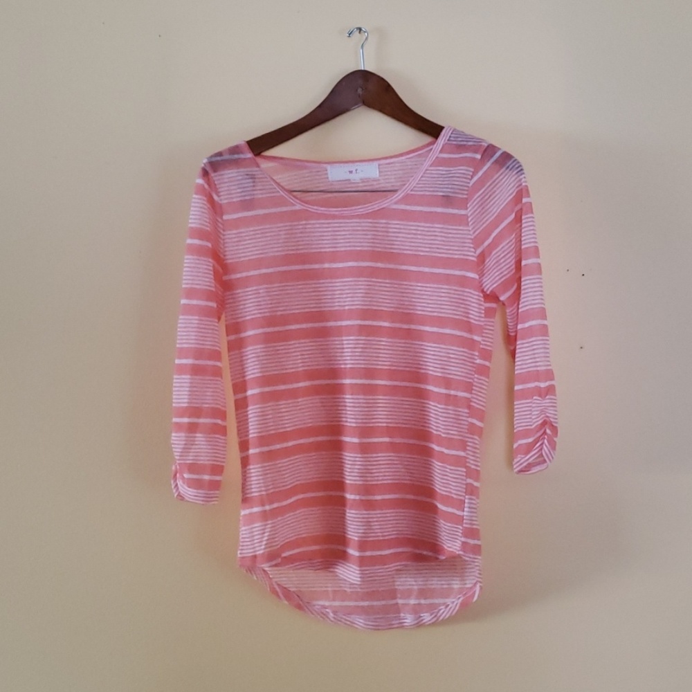 W.F. Striped Coral 3/4 Sleeved Top